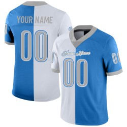 Maillot de football personnalisé en maille bleu poudre gris-blanc